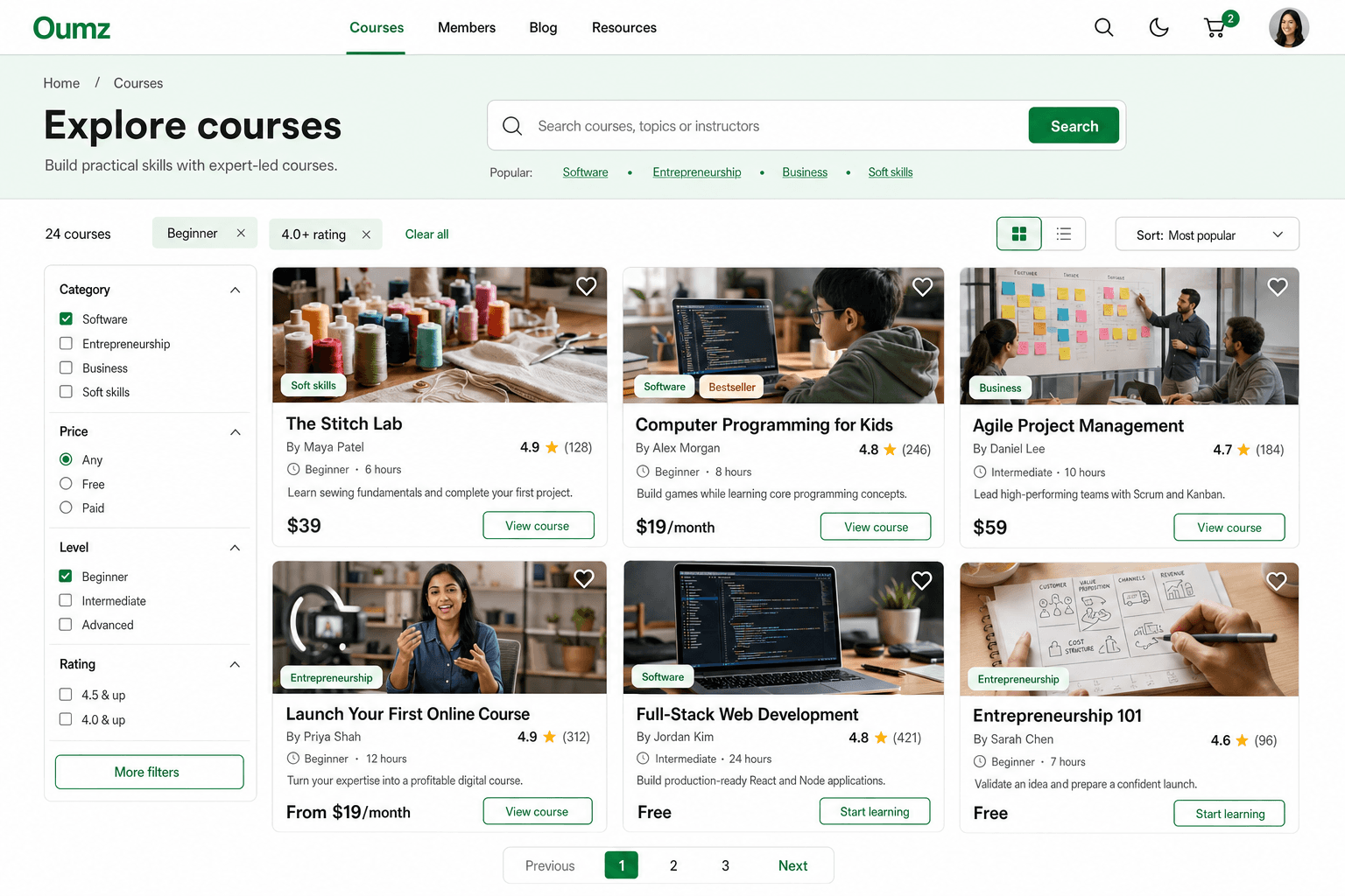 Branded academy course directory